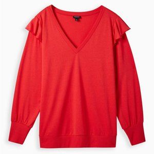 Torrid Red Lightweight French Terry V-Neck Ruffle Shoulder Sweatshirt Sweater 3